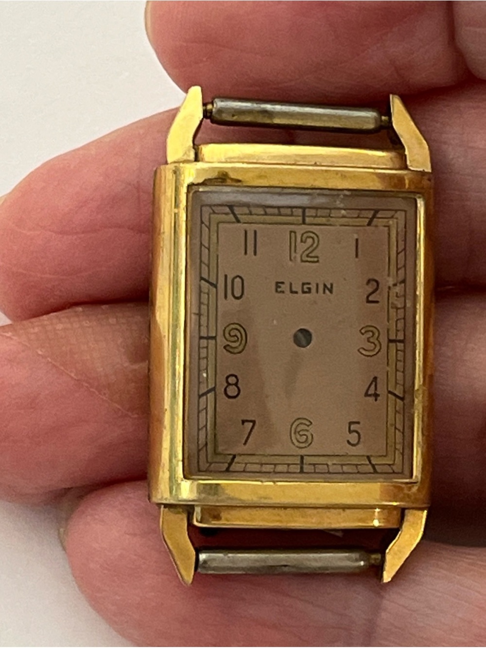 Gold-Tone Rectangular Vintage Watch Case - Gold Elgin Art deco